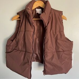 GB Cropped Puffer Vest in Chocolate Brown